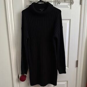 Black Ribbed Turtleneck Sweater Dress